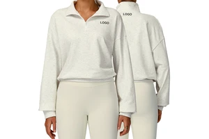 Ewy2040 Fall Standing Collar Half-zip Sports Fashion Windbreaker Women Loose Fit Slimming Yoga Top Thick Fitness Long Sleeve