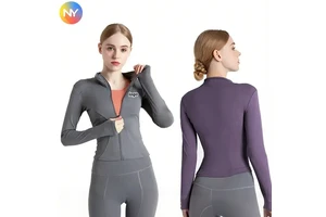 Women's Long Sleeve Zipper Sports Jacket Autumn Winter Quick Dry Tight Fitness Running Tops Breathable Lightweight Workout Yoga