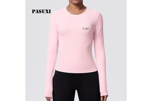 PASUXI Regular Fit Women's Sports T-Shirt Quick Dry Yoga Top Long Sleeve Breathable Workout Four-Way Stretch Front Print Gym Top