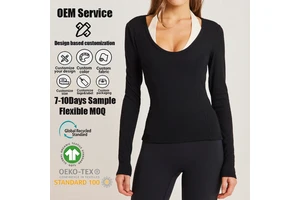 Breathable Quick Dry Athletic Running Workout Shirt Buttery Soft Workout Top 4-Way Stretch Long Sleeve Deep V Neck Yoga Shirt