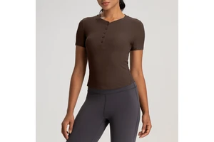 Wholesale Breathable Quick Dry Lightweight Spandex/Cotton 220g Sports Yoga Shirt Solid Color Women's Skinny Fit Short Sleeve