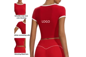Designer Customizes AL Women' Summer Short Contrasting Round Neck Yoga Sports Top with Breathable Slim Fit Short Sleeved T-shirt