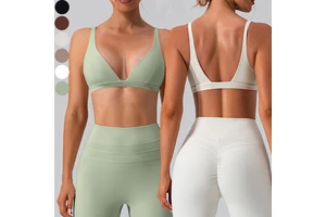 Women's High Support Lightweight Deep V Neck Sexy Triangle Cup Fitness Workout Yoga Crop Top Open Back Sports Bra Custom Logo