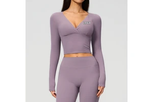 New Creamy Yoga Long Sleeved Slimming and Slimming Top for Sports and Running with a Three-dimensional Drape for Fitness