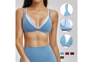 YIYI Double-layer Color-block Yoga Sports Bra Breathable Women Crop Tops with Removable Pads Quick Dry Workout Tops for Ladies