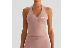 Custom Women's Cross Front Halter V Neck Beauty Back Slim Shockproof Quick Dry Sports Tank Top with Pads