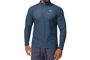 Men Slim Fit Solid Half Zip Long Sleeve Compression Muscle T-shirt Quick Dry Stand Collar Active Running Top Soft Workout Gym