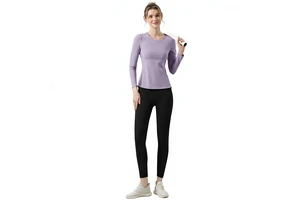 Yoga Long-Sleeve T-Shirt Womens Slim-Fit Quick-Drying Running Pilates Workout Top for Autumn Winter with Built-In Bra Pads