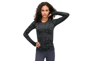 D19083 Women Autumn Seamless Long Sleeve Running Shirt O-neck Sports T-shirt Workout Yoga Tops Wholesale