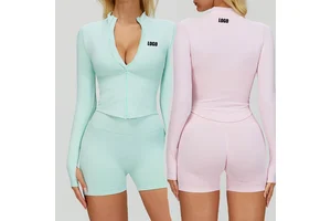 New Custom Logo Zip-Up Long-Sleeved Yoga Jacket Workout Stand Collar Slim-Fit Yoga Jackets Women Running Fitness Yoga Top