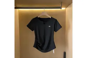 Customized Women's Clothing AL0 Clothing Quick Drying Breathable Women Top Short Sleeved Small V-neck T-shirt Running Yoga Suit