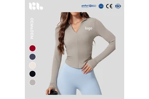 Long Sleeve Ribbed Tight Yoga Top Breathable Sweat-Wicking Quick Dry Half Zip Slim Fit Stretchy Workout Shirt for Outdoor Sports