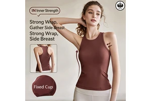 Women's Breathable Long High Elasticity Sleeveless Fitness Vest Top for Sports Yoga Running Jump Shock-Absorbent