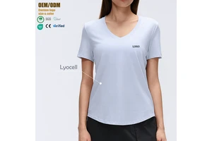 V-Neck Cute Slimming Yoga Wear Fitness Running Sports Top Summer Loose Thin Quick-Dry Breathable Short-Sleeve T-Shirt Women
