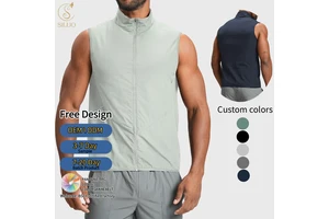 Men's Recycled Sleeveless Sports Vest Breathable Full Zip Stand Collar Gilet Gym Fitness Casual Waistcoat for Gym Yoga Hiking