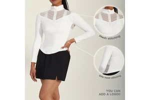 JIEJIN Custom Women Exercise Gym Quick Dry Plain Long Sleeve Athletic Yoga Tops 1/4 Quarter Zip Pullover Shirt for Running