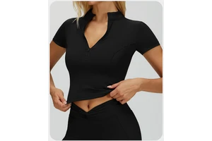 Custom Logo Half Zip Short Sleeve Shirts for Women Workout Athletic Yoga Tops Crop Collared Quarter Zipper T-Shirt Active Shirt