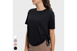 Women's Tops Quick Dry Breathable Drawstring Running Shirt Loose Sports T Shirts Short Sleeve Fitness Top Yoga Shirt for Women