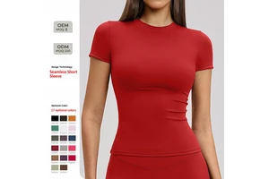 Womens Plus Size Quick Dry Crew Neck Dry Nylon Spandex T-Shirt Seamless Yoga Top Short Sleeve Gym Running Outdoor Sports Shirt