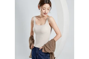 Women's All-in-One Casual U-Shape Camisole Breathable Knitted Fabric Size One Size Crop Built-In Bra Low Back Base Tank Tops