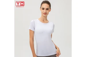 High Quality Gym Tee Women Ladies Slim Fitness Crop Top T Shirt Women Polyester Running Yoga Sports T Shirts Sexy