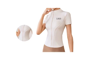 Custom LOGO Slim Fit High Elastic Yoga Short Sleeve Tops Standing Collar Tight Comfortable Breathable Sports Yoga Tops
