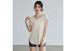 Women's Sports Short-sleeved Mid-length Loose Yoga Clothes Draping Fitness T-shirt Training Running Top Summer Quick-drying Crew