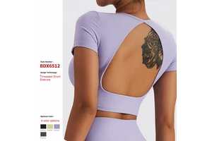 Wholesale Sexy Quick Dry Short Sleeve High Impact Backless Sports Yoga Bra Fitness Gym Crop Tops for Women