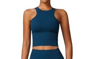 Custom Women Solid Color Seamless Yoga Top Round Neck Tight Backless Sports Yoga Top 2026