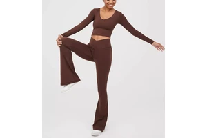 Custom Four Way Stretch Quick Dry Breathable Eco-Friendly Yoga Leggings High Waisted Flare Crossover Waist Workout Pants for