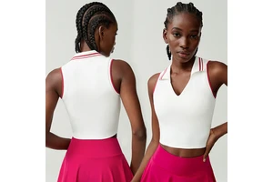 Roregal New Arrival Ribbed Lapel Deep V Fitness Quick Drying Running Sleeveless Top Yoga Sport Vest with Chest Pad