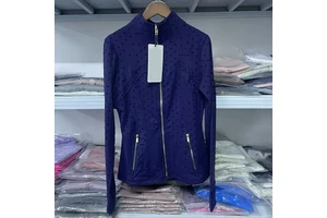 Women Polka Dot Yoga Jacket Slim Fit Full Zip Running Gym Workout Jacket Stretch Breathable Lightweight Sports Activewear Top