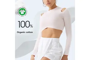 6-Color OEKO-TEX Organic Cotton Workout Top - Long Sleeve Yoga T-Shirt for Women, Breathable Eco-Friendly Fitness Tee