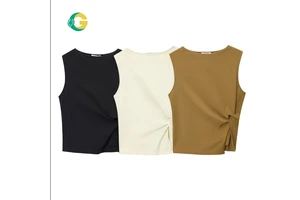 Women's Sleeveless Yoga Top Quick Dry Crew Neck Loose Fit Gym Shirt with Side Knot Detail Breathable Activewear for Fitness