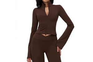 Yali Naked Yoga Jacket Vertical Collar Zipper Trumpet Sleeve Spandex/Nylon Sweat-Wicking Tight-Fitting Fashion Outdoor Top