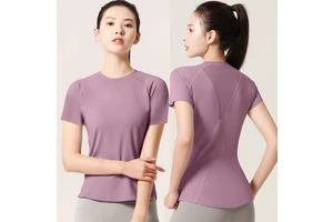 TongJoes Women's Summer Active Tops Breathable Fitness T-Shirt Mesh Yoga Short-Sleeved Quick Dry Skinny Fit Spandex/Polyester