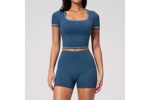 OEM Womens Thin Strap Low Back Padded Yoga Cami Top High Support Second Skin Nylon Spandex Solid Quick Dry 2-Piece Set Gym