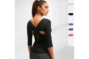 Fitness Running Sport Dance Skinny Quick Dry Top Crossover Mid Long Sleeve Women's Yoga Top