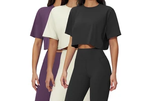 FDX3091 Women's Sports Short Sleeve Yoga T-shirt Crew Neck Loose Fit Sweat-Wicking Breathable Lightweight Cropped Workout Top