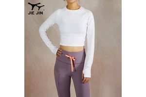 JIEJIN Women's Eco-Friendly Bamboo Yoga T-Shirt Wholesale Tight Compression Fitness Print Full Sleeves & Breathable