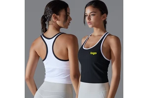 Wholesale Ribbed Yoga Vest Color Blocked Racerback Women's Tops Quick Dry Breathable Stripe Tight Tank Top Slim Fit Sportswear