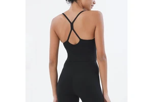 Custom Logo Women Seamless Nude Back Cross Straps Crop Tank Top Deep V Neck Spaghetti Strap Fitness Yoga Bra