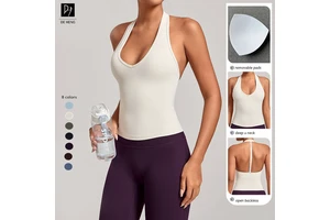 Halter Deep V Neck Backless Slim Fit Breathable Yoga Fitness Woman Gym Active Workout Vest Tank Tops