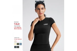 Custom Organic Cotton Quick-Drying Round Neck Short-Sleeved T-Shirt Women Fitness Sports Top Yoga Wear With Straight Shoulders