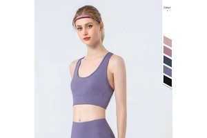Low MOQ Custom Logo Women's Gym Wear Quick Dry Sports Top Cross Back Yoga Vest Breathable Knitted Fabric for Ladies