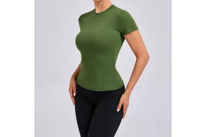 Solid Color T-shirt Quick-drying Tight Yoga Wear Short-sleeved Fitness Top Outdoor Running Sports Clothes Women