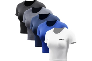 Wholesale Running Athletic Workout Tank Top Yoga Short Sleeve Crew Neck Dry Fit Crop Tops Shirts for Women