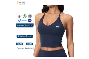 Under Lulu Women's Breathable V-Neck Slimming Yoga Tank Top Vest with Hanging Neck Belt and Chest Pad Spandex/Nylon Gym Camisole