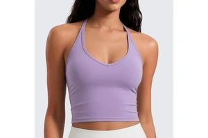 Women's V-Neck Yoga Vest Top with Pads Soft Athletic Gym Sleeveless Fitness Activewear Running Tank Tops with Built-in Bra