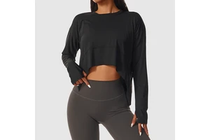 Light Weight Cotton Spandex Comfortable Yoga Workout Long Sleeves Tee Shirt Tops for Women With Thumble Hole